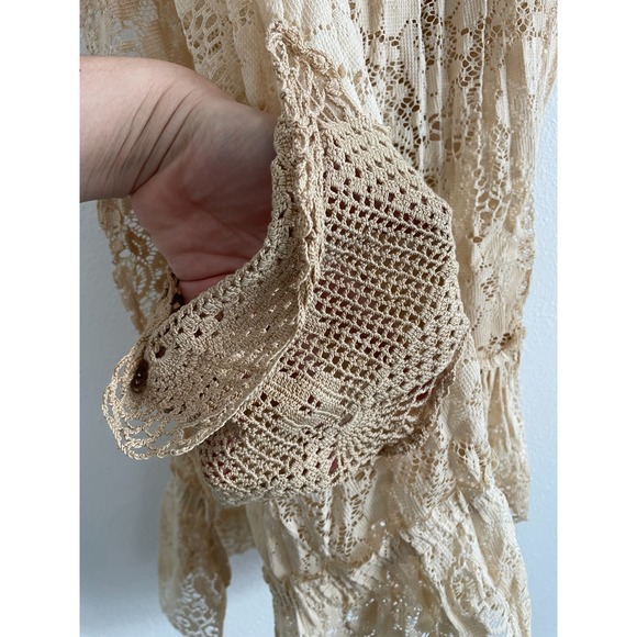 Handmade Lace Top Beige One Size Apron Pockets Boho Ruffle Shabby Chic Cottage - Picture 3 of 7